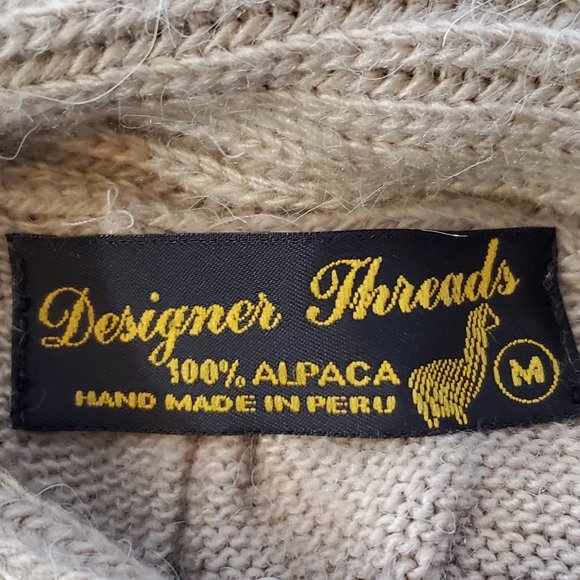 Designer Threads Tan Oatmeal 100% Alpaca Hand Made In Peru Button Up Cardigan, M - Picture 10 of 11
